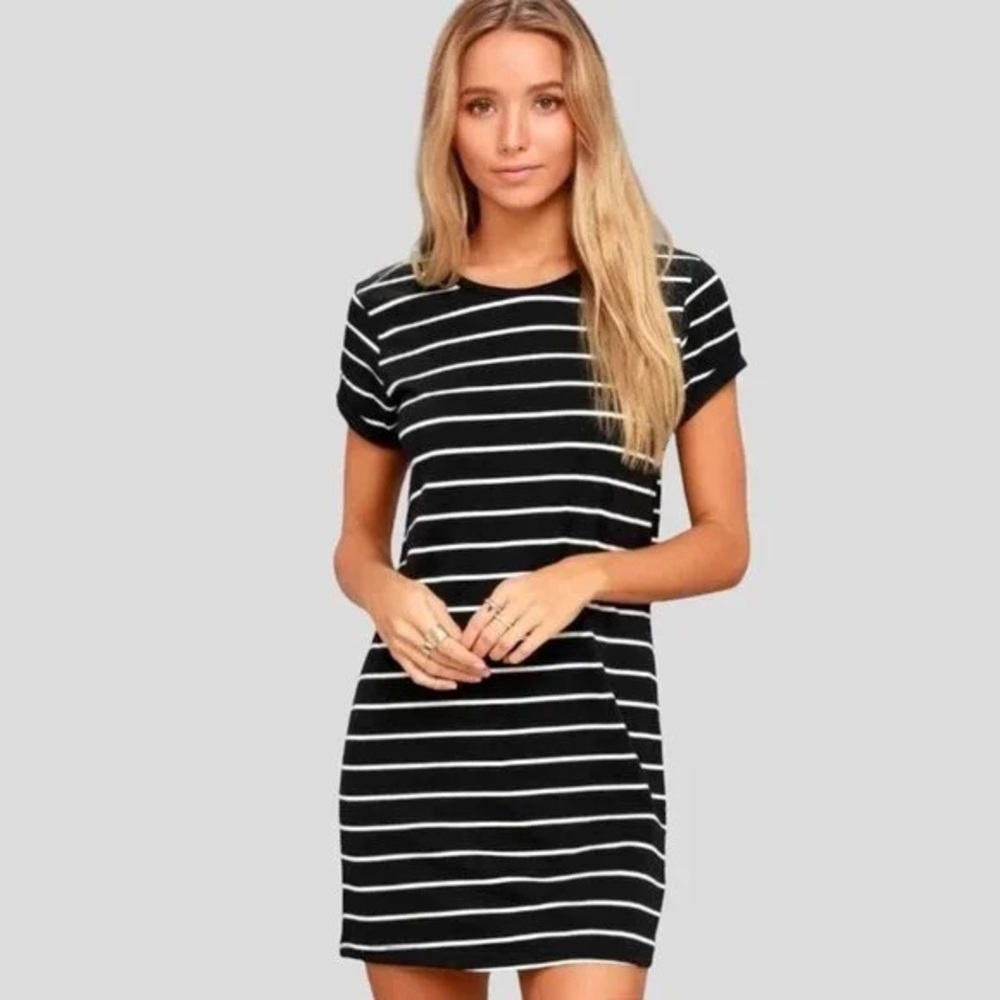 Lulus Black and White Striped Tshirt Dress